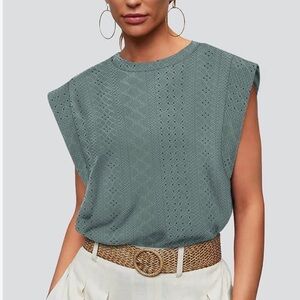 Textured Sleeveless Knit Tank in Sage Green